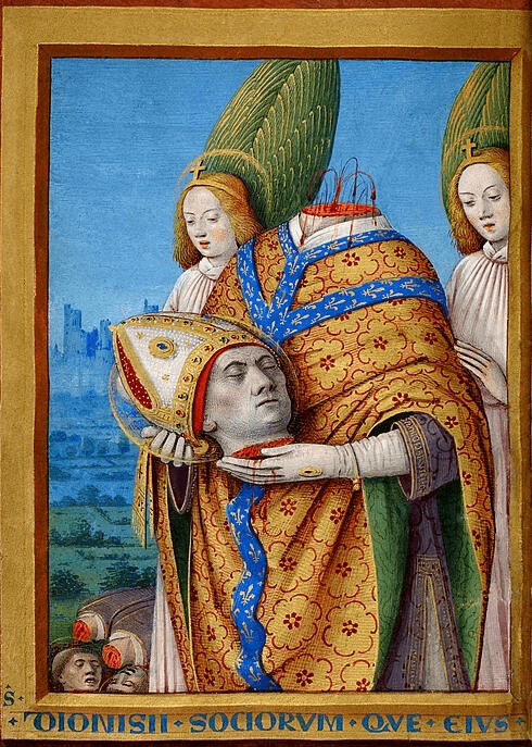 St Dennis of Paris from "Book of Hours of Charles VIII" - Jean Bourdichon (1500)